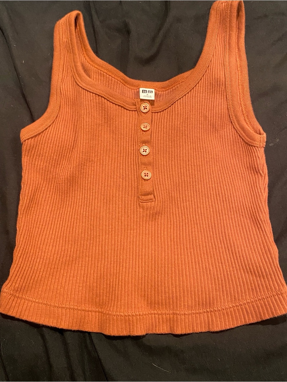 Top, Ribbed Button Tank - Rust